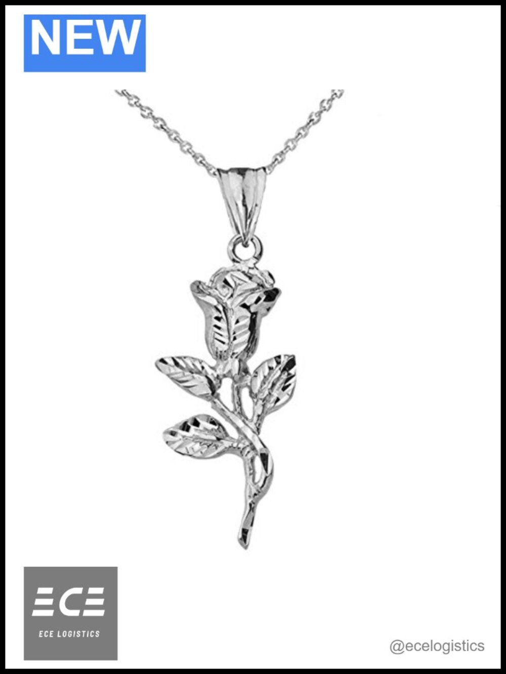 Sterling Silver Sparkle-Cut Rose Flower Pendant Necklace
